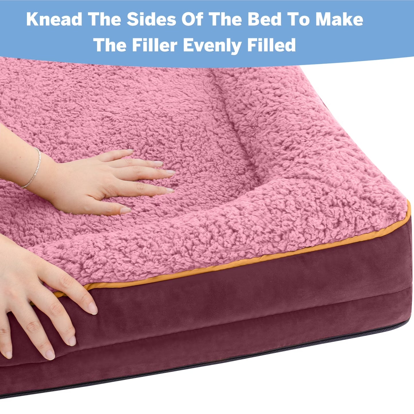 Dog Bed for Large Medium Small Dogs Orthopedic Dog Sofa Bed Non Slip Pet Couch with Removable Washable Cover Supportive Egg Crate Foam S to XL, Wine Red and Pink