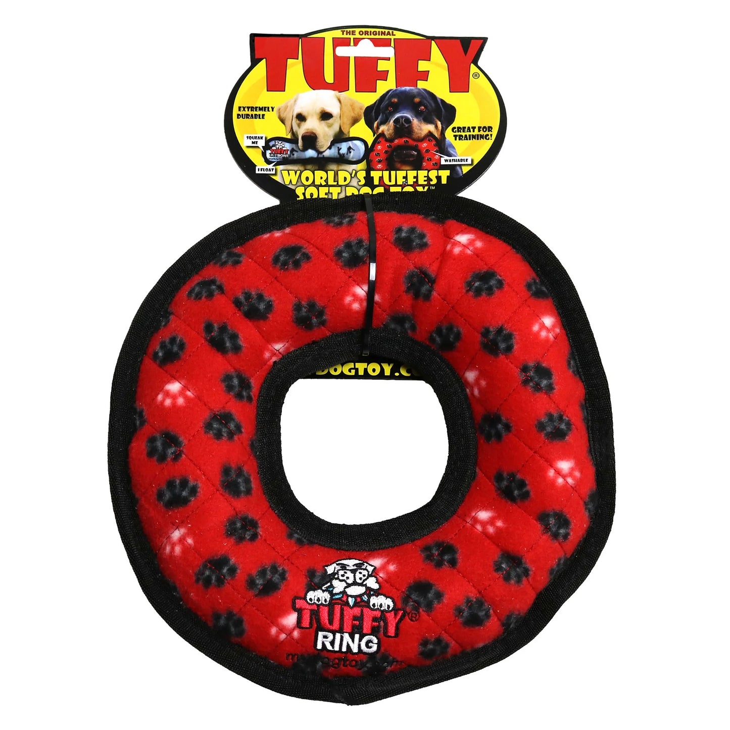 Tuffy Ultimate Ring Red Paw Durable Plush Squeaky Dog Toy