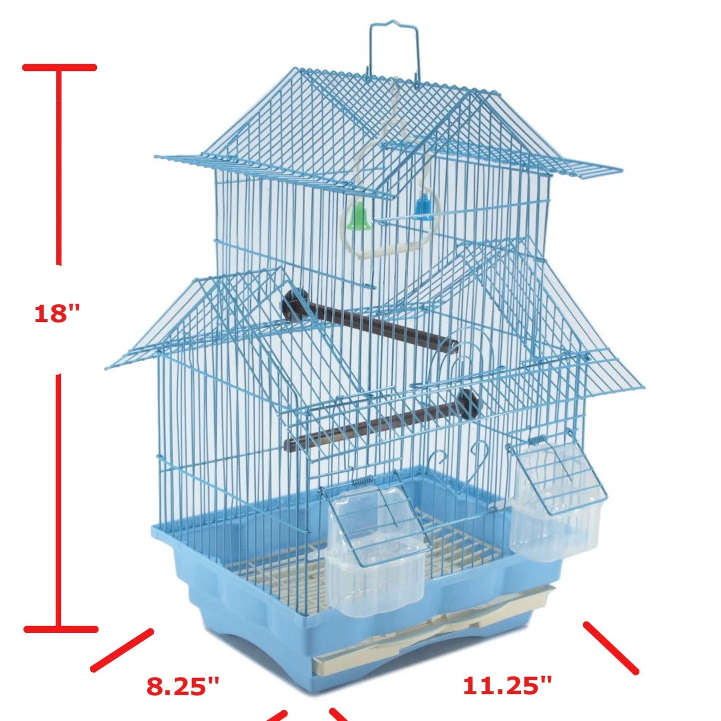 Blue 18-Inch Medium Parakeet Wire Bird Cage for 1 or 2 Birds Perfect Bird Travel Cage and Hanging Bird House
