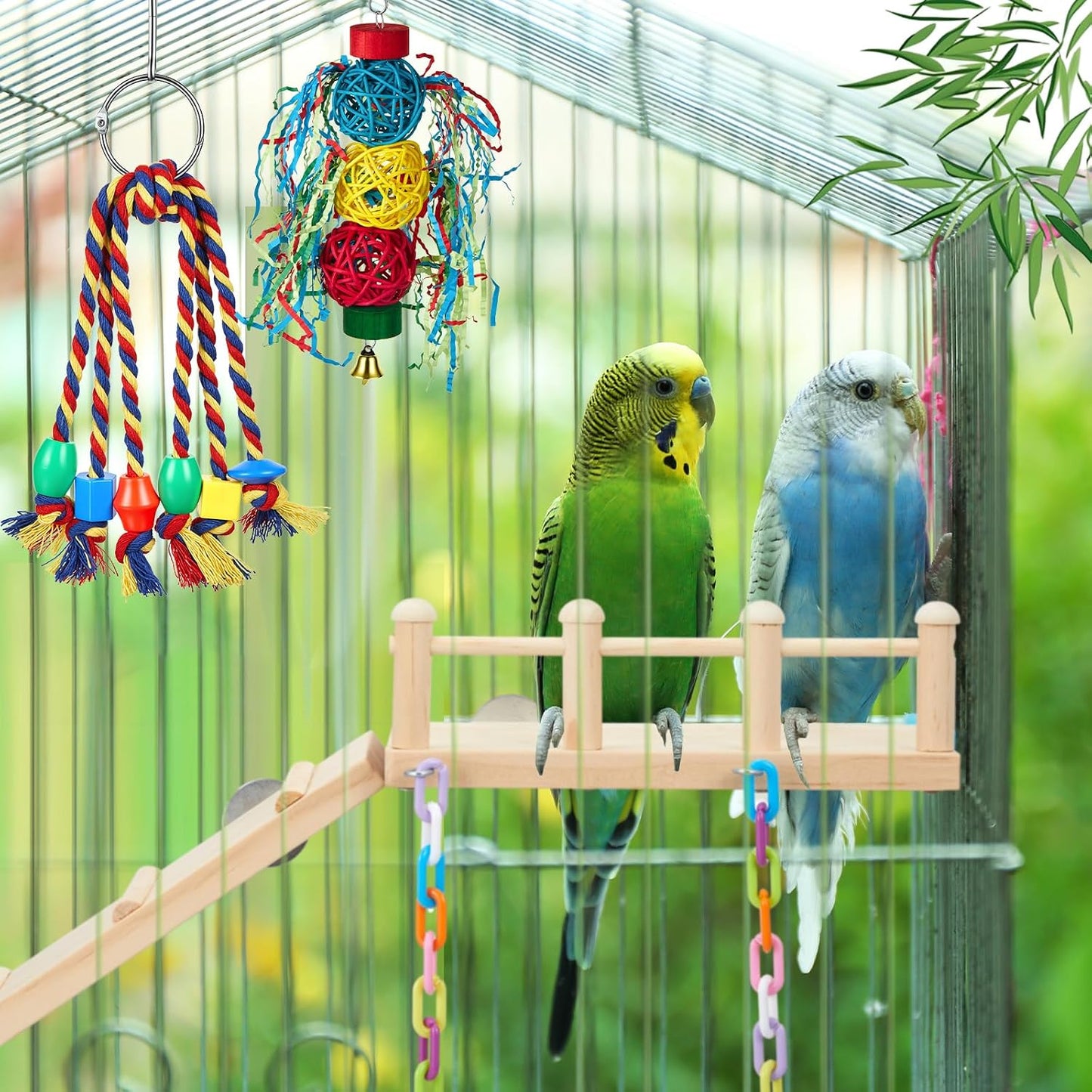6 Pcs Parakeet Cockatiel Bird Toys,Interactive Style | Parrot Swing Chewing Hanging Toys, Colorful Parrots Cage Accessories, Chew & Climb Play Set, for Lovebirds, Finches, Budgies