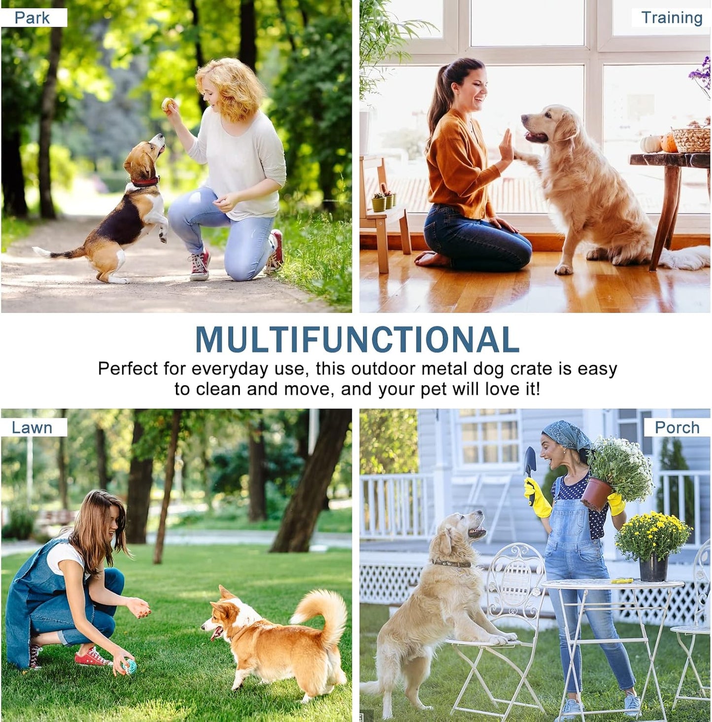 42'' Heavy Duty Dog Crate for Large Dogs Double Doors & Locks Design Escape Proof Strong Metal Dog Cage with Wheels, Indoor Large Dog Crate Heavy Duty Stackable Dog Kennel with Tray