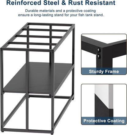 40 Gallon Metal Fish Tank Stand, Aquarium & Terrarium Stand for Home Office | Dual-Layer Structure Providing Extra Storage Space under the Tank.Overall Dimension Measures 36.6"X18.5"X30" with 660LBS