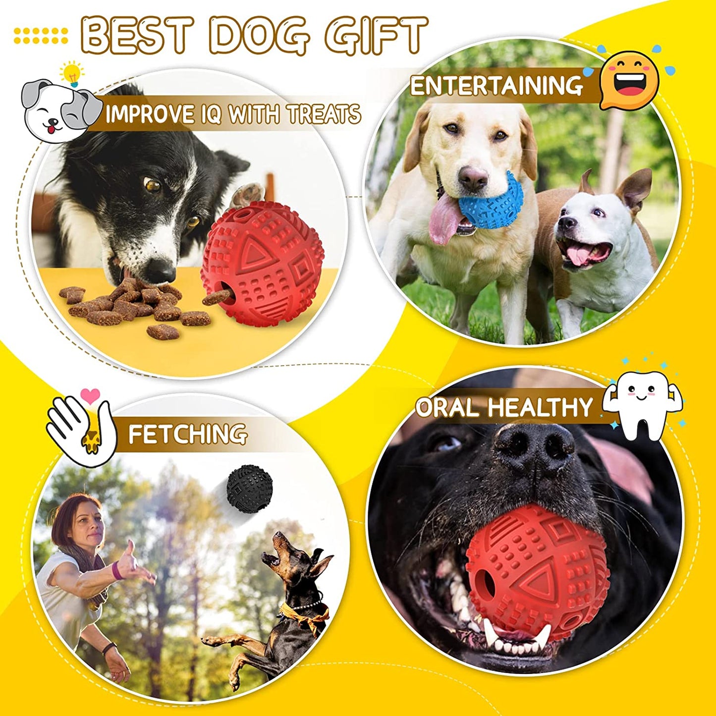 Dog Balls Treat Dispensing Dog Toys for Aggressive Chewers Large Breed | Nearly Indestructible Squeaky Puppy Chew Toys for Largebreeds, Natural Rubber Doggie Puzzle Toys, Pet Treat Ball