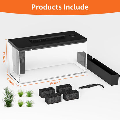 3.7 Gallon Betta Fish Tank Self Cleaning,Smart Aquarium Aquarium Kit with Filter Light Water Pump (Black)