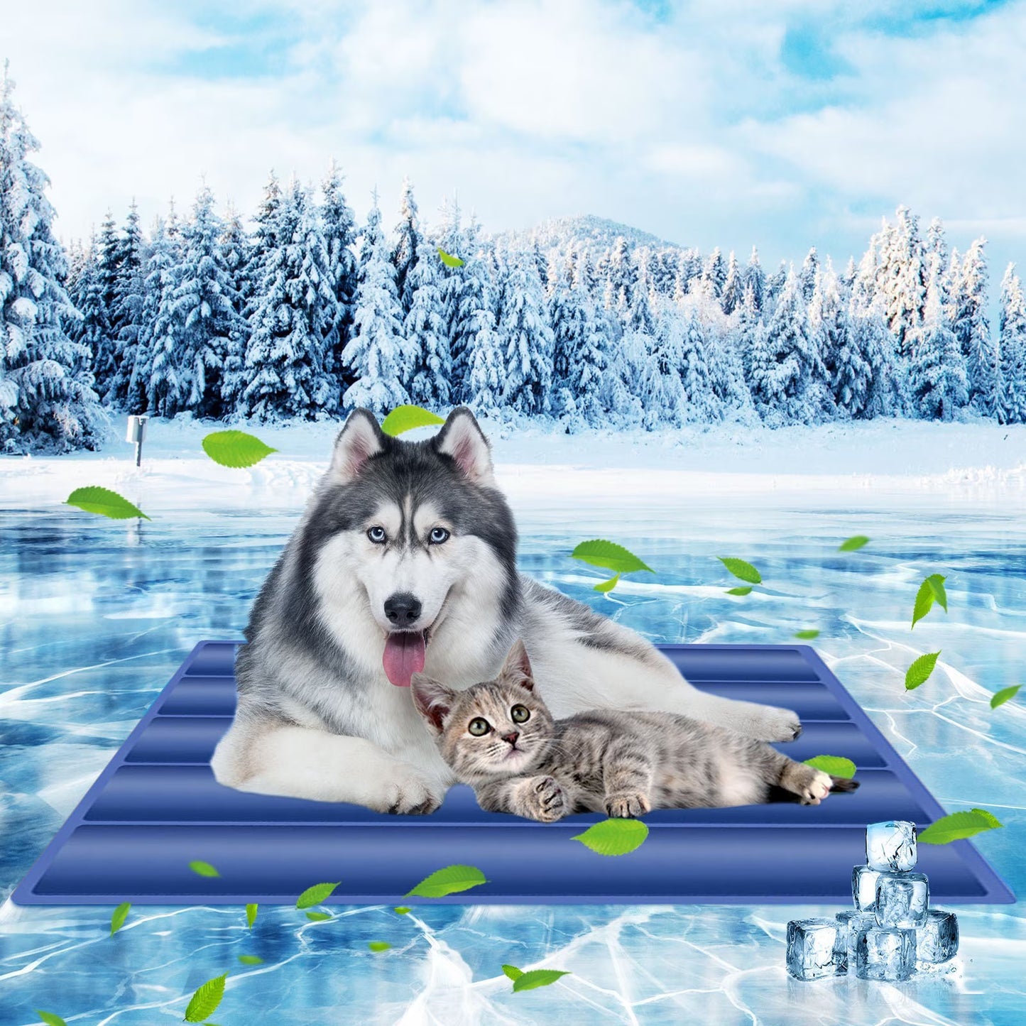 2026 New Dog Cooling Mat, Cooling Mat for Dogs & Cats, Pet Cool Pad for Indoor and Outdoor Use, Washable Portable Pets Cool Pad for Dogs (Blue, 20X16In)