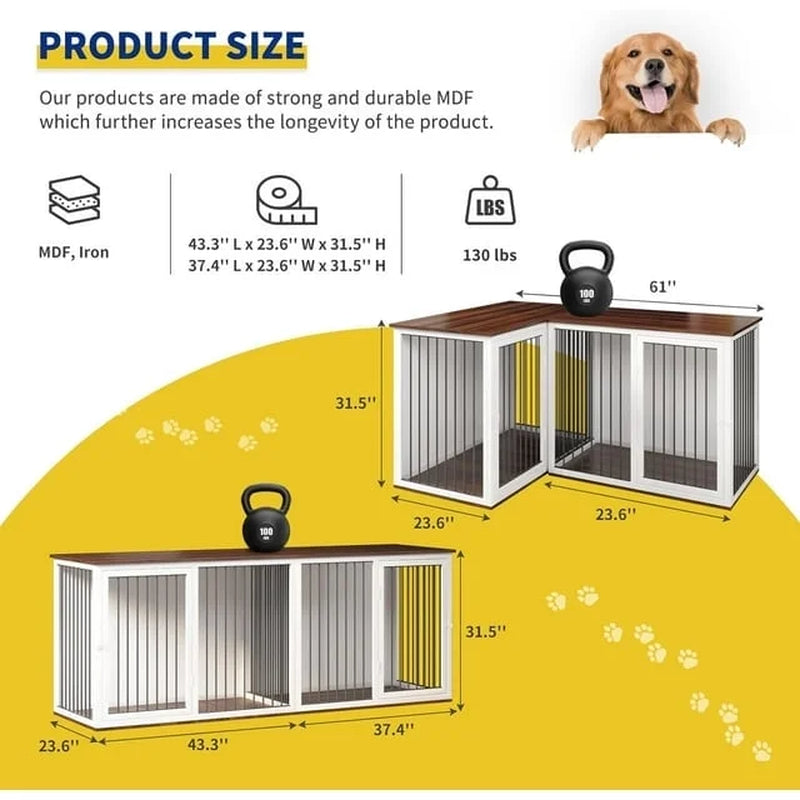 Large Dog Crate Furniture for 2 Dogs, 80.7" Large Dog Kennel Furniture with Dividers and Double Doors, All Steel Frame Double Dog Crate