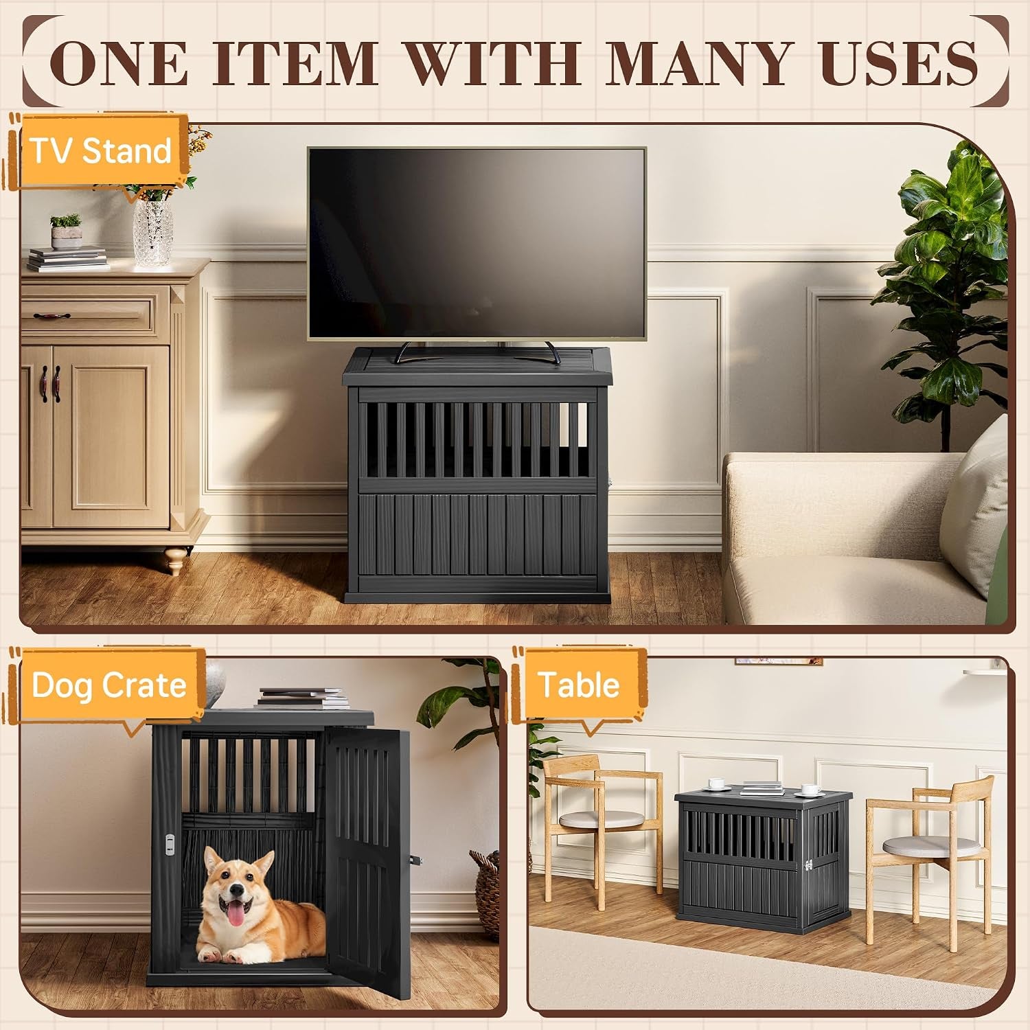 Dog Crate Furniture,Dog Kennel Indoor for Small Dogs,30"X21"X 25" | Heavy Duty Dog Crate Furniture, End Table & TV Stand, Secure Lock, Easy Assembly, Fits Small Dogs, Black