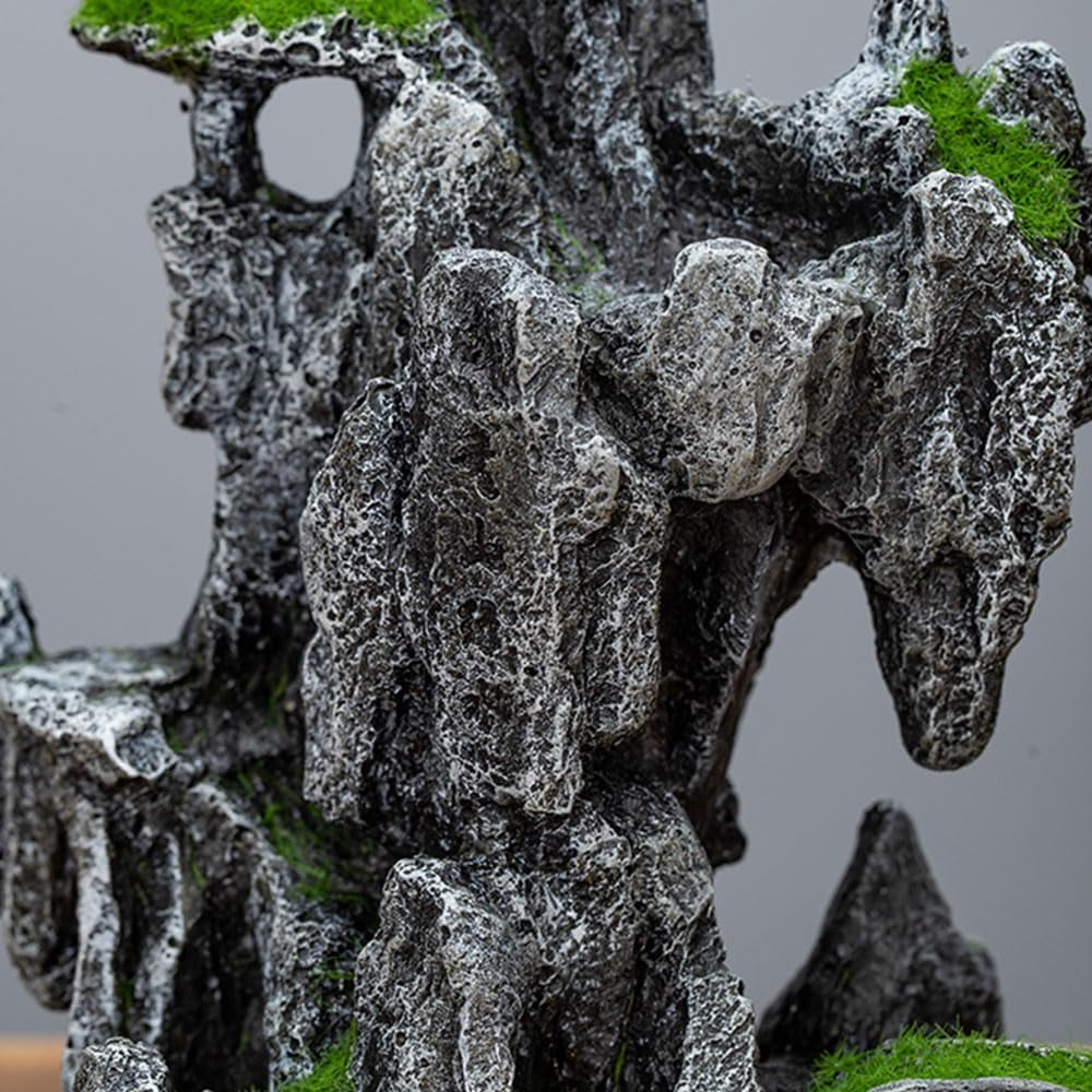 Aquarium Mountain View Ornaments, Large Fish Tank Rock Landscaping Decorations, Tree Hole Bridge Bridge Aquarium Decoration (6.69X3.54X8.26Inch-L)