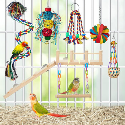 6 Pcs Parakeet Cockatiel Bird Toys,Interactive Style | Parrot Swing Chewing Hanging Toys, Colorful Parrots Cage Accessories, Chew & Climb Play Set, for Lovebirds, Finches, Budgies