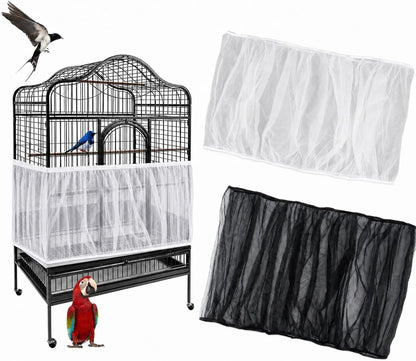 2 Pack Bird Cage Seed Catcher - Adjustable Bird Cage Skirt Cover with Breathable Mesh Netting, Universal Seed Catcher Net Cover Fit for Parrot Cage, Parakeet Cage, Large and Small Bird Cages | Black & White, Fits 55-100 in Circumference, 16 in High, Breathable Seed Guard for Parrot, Parakeet and Cockatiel Cages