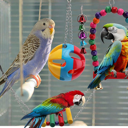 5 in 1 Bird Parakeet Toys, Detachable Birdie Perches Platform Swing with Climbing Ladder, Parrot Cage Stand Accessories, Wooden Playing Gyms for Conure Cockatiel Parrot, Bird Wooden Playground