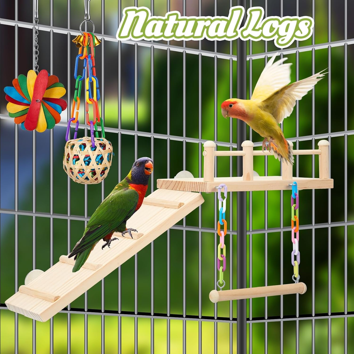 6 Pcs Parakeet Cockatiel Bird Toys,Interactive Style | Parrot Swing Chewing Hanging Toys, Colorful Parrots Cage Accessories, Chew & Climb Play Set, for Lovebirds, Finches, Budgies