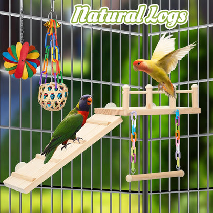 6 Pcs Parakeet Cockatiel Bird Toys,Interactive Style | Parrot Swing Chewing Hanging Toys, Colorful Parrots Cage Accessories, Chew & Climb Play Set, for Lovebirds, Finches, Budgies