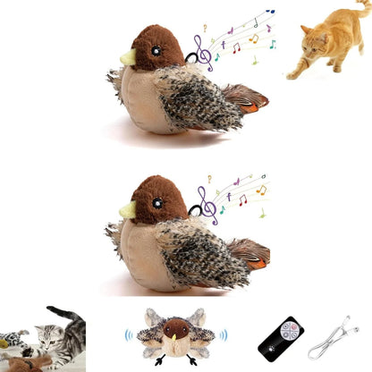 Interactive Chirping Bird Cat Toy，Automatic Chirping Flying Bird Cat Toy,Flapping Bird Cat Toy with Feather Tail,Chirping Bird Cat Toy Flapping Wings with Melody Chaser
