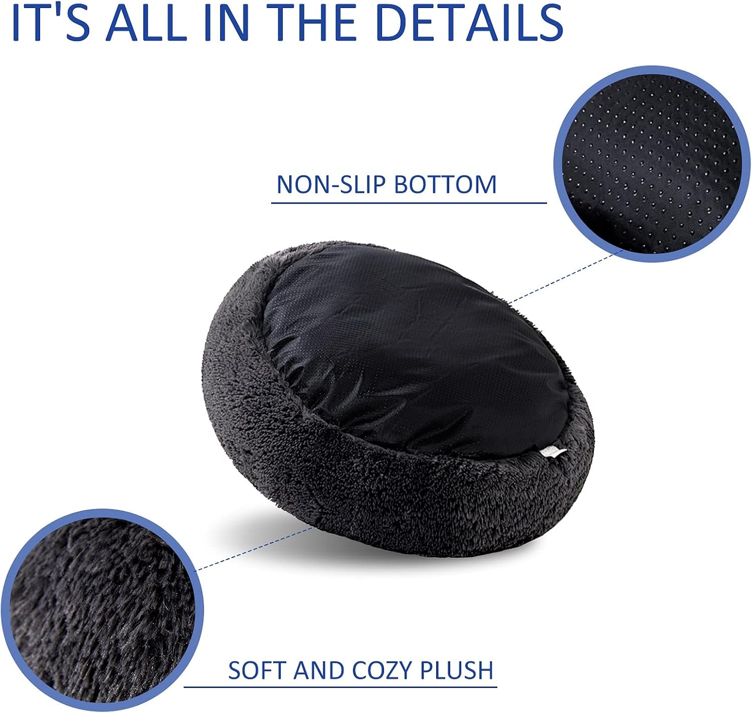 Washable Dog round Bed - Large Donut Dog Bed, Comfy Calming Cuddler