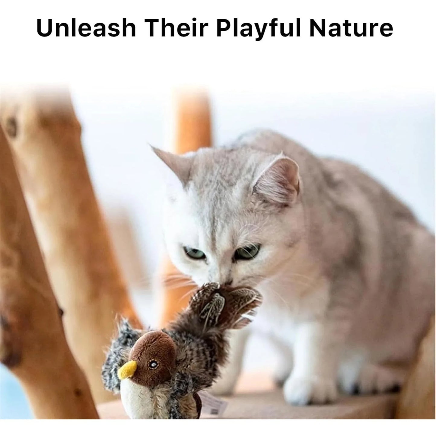Interactive Chirping Bird Cat Toy，Automatic Chirping Flying Bird Cat Toy,Flapping Bird Cat Toy with Feather Tail,Chirping Bird Cat Toy Flapping Wings with Melody Chaser
