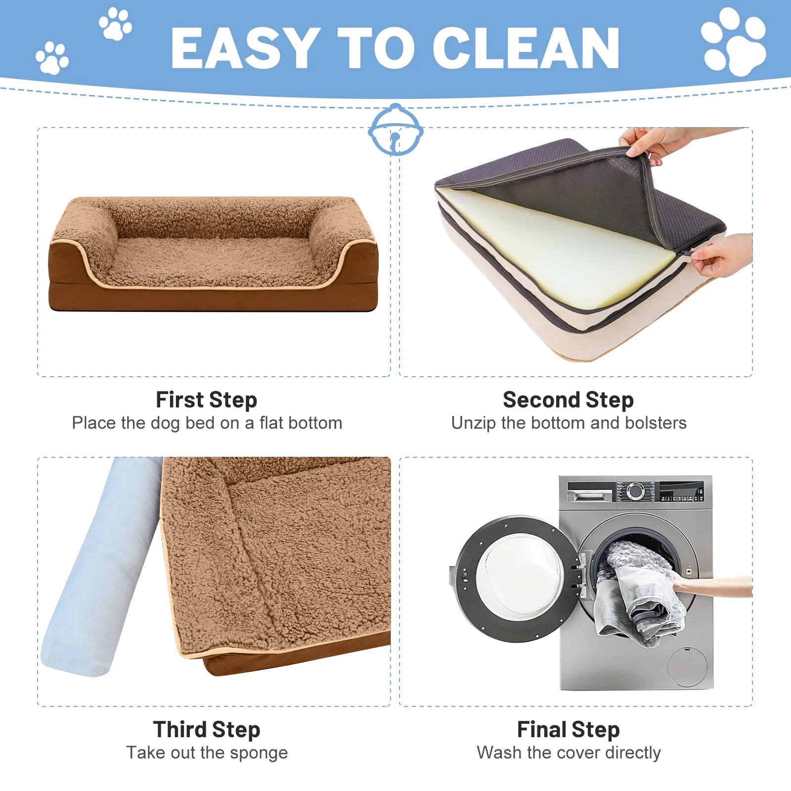Dog Bed for Large Medium Small Dogs Orthopedic Dog Sofa Bed Non Slip Pet Couch with Removable Washable Cover Supportive Egg Crate Foam S to XL, Brown