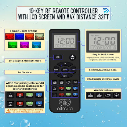 Full Spectrum LED Aquarium Light - High Power LED Fish Tank Light with Remote Control | Smart WRGB Aquarium Lights for Fish Tank with 24 Hour Cycle | 30"-36" | 52W |