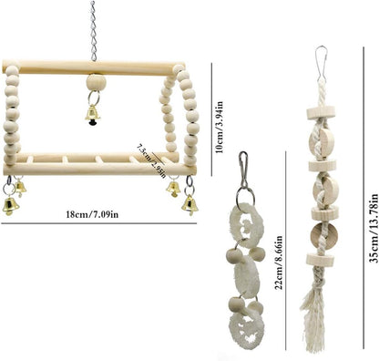 7 Packs Bird Parrot Swing Chewing Toys-Hanging Bell Bird Cage Playing Toys | Hanging Rope and Clip Design, Suitable for Small Parakeets, Cockatiels, Conures, Finches,Budgie,Macaws, Parrots, Love Birds