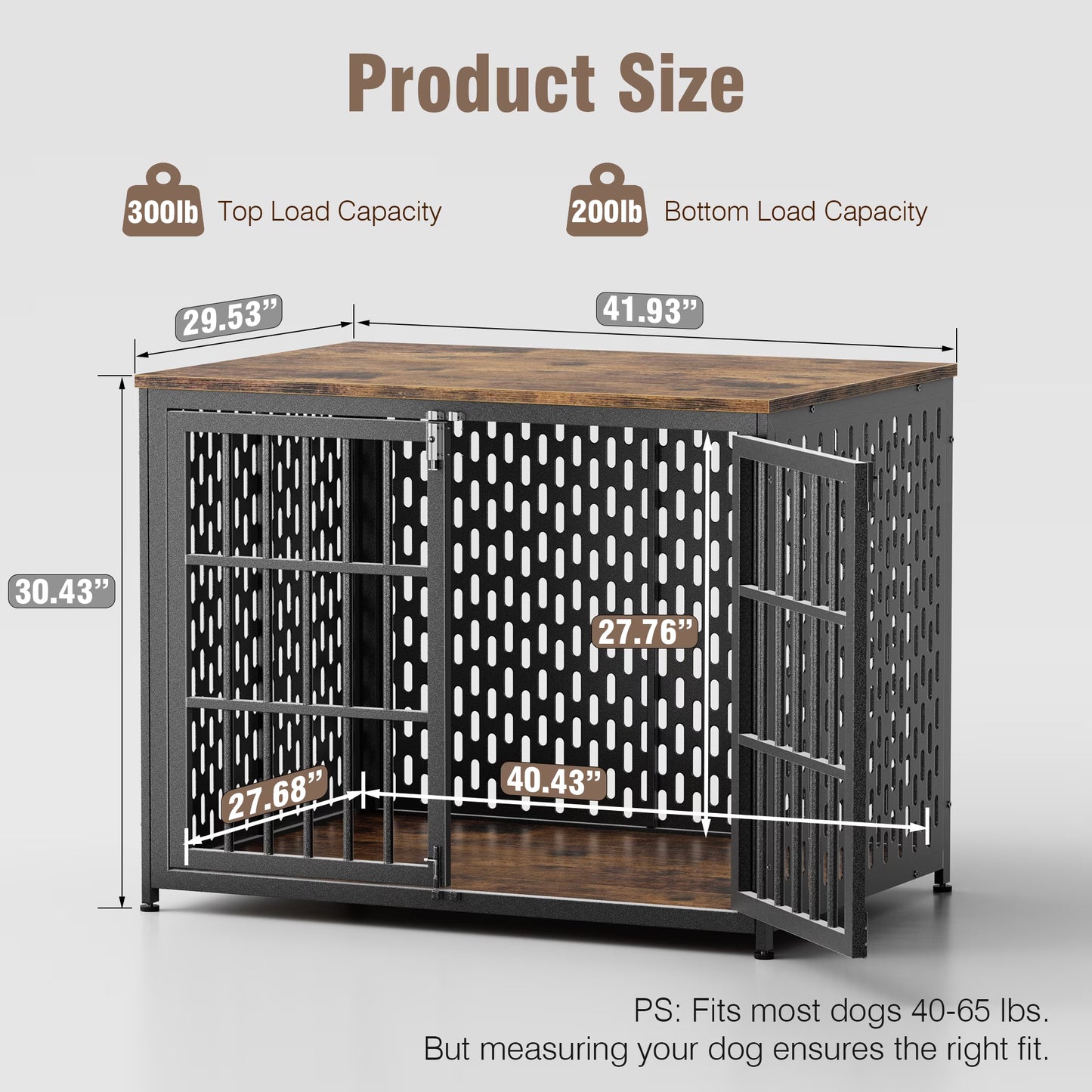 42" Dog Crate Furniture, Heavy-Duty Metal Dog House, Decorative Pet House That Doubles as an Indoor Side Table, Antique Black