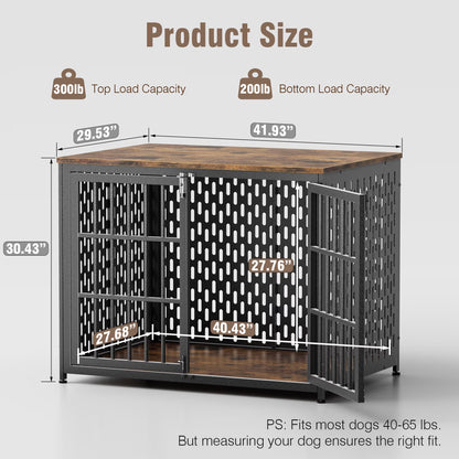 42" Dog Crate Furniture, Heavy-Duty Metal Dog House, Decorative Pet House That Doubles as an Indoor Side Table, Antique Black