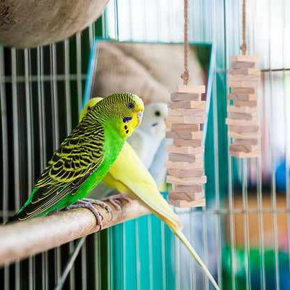 Parrot Toys: 100PCS Wooden Chewing Blocks, Thick Natural Wood for Bird Chew Training, DIY Cage Toys for Parakeet Budgie Conure Macaw Cockatoo