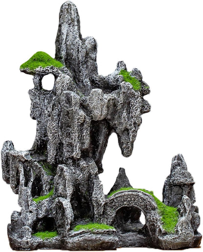 Aquarium Mountain View Ornaments, Large Fish Tank Rock Landscaping Decorations, Tree Hole Bridge Bridge Aquarium Decoration (6.69X3.54X8.26Inch-L)