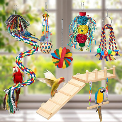 6 Pcs Parakeet Cockatiel Bird Toys,Interactive Style | Parrot Swing Chewing Hanging Toys, Colorful Parrots Cage Accessories, Chew & Climb Play Set, for Lovebirds, Finches, Budgies
