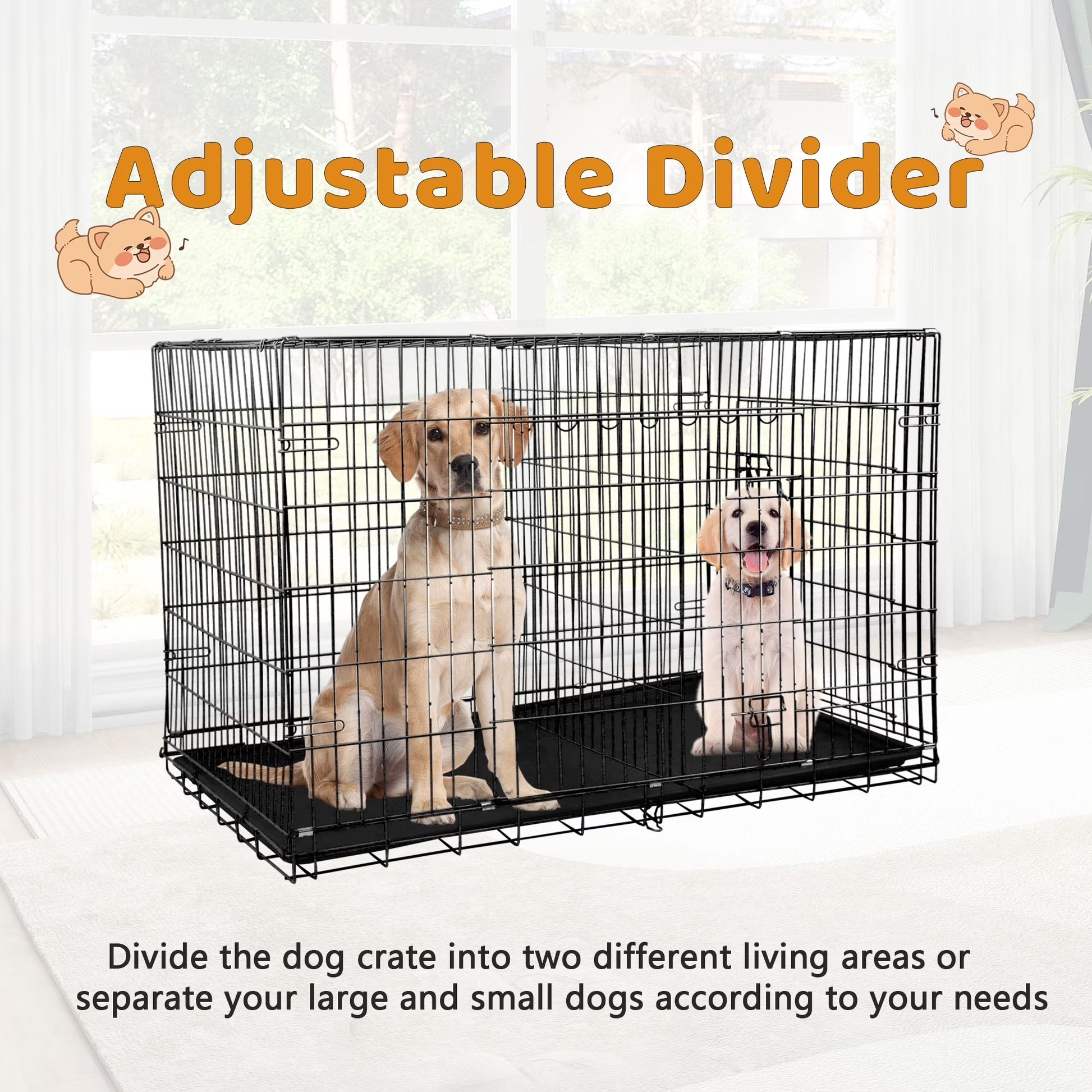 36 Inch Dog Crate, Dog Crates and Kennels Foldable Large Dog Crate for Large Dogs with Handle Double-Door Outdoor Metal Wire Dog Cage with Plastic Tray for Medium Dogs, Black