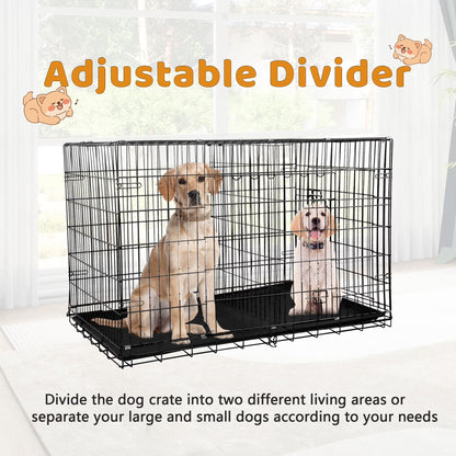 36 Inch Dog Crate, Dog Crates and Kennels Foldable Large Dog Crate for Large Dogs with Handle Double-Door Outdoor Metal Wire Dog Cage with Plastic Tray for Medium Dogs, Black