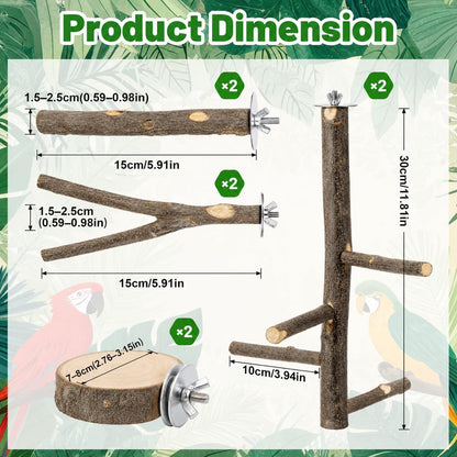 6 Pack Natural Wood Bird for Cage Perches Wooden Parrot Stand with Fork Toys Hanging Multi Branch Platform Hanging Grapevine Parrot Perch for Parakeets Budgies Pet Bird Accessories