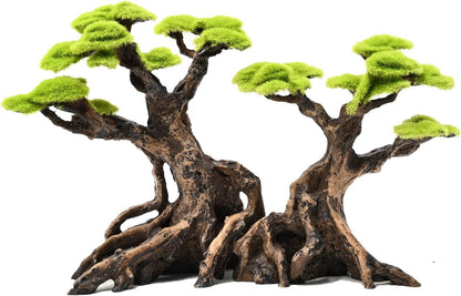 Fish Tank Decor Aquarium Bonsai Tree Resin Ornament with Faux Moss Aquascaping Decoration Artificial Landscape Centerpiece Safe & Fade-Resistant for Betta Shrimp Goldfish