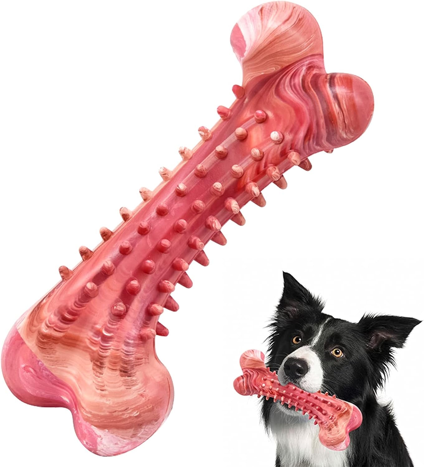 Dog Chew Toys for Aggressive Chewers, Tough Durable Non-Toxic Natural Rubber Dog Bone Toy for Medium Large Dogs, Interactive Dog Toys Teeth Cleaning Puppy Teething Toy, Beef Flavour
