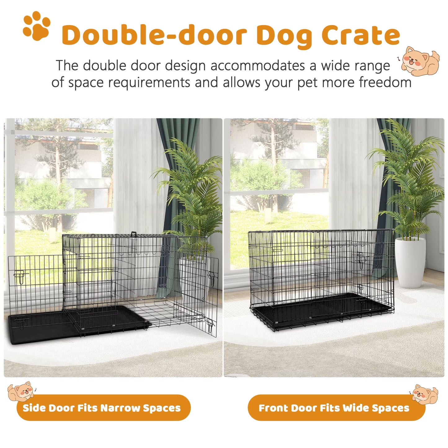 36 Inch Dog Crate, Dog Crates and Kennels Foldable Large Dog Crate for Large Dogs with Handle Double-Door Outdoor Metal Wire Dog Cage with Plastic Tray for Medium Dogs, Black