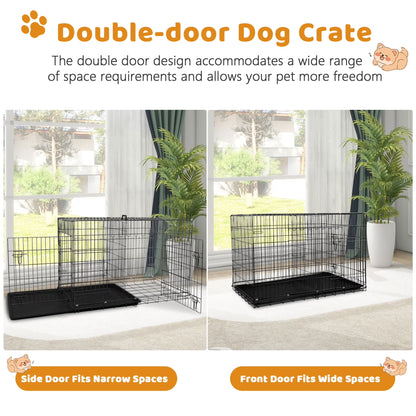36 Inch Dog Crate, Dog Crates and Kennels Foldable Large Dog Crate for Large Dogs with Handle Double-Door Outdoor Metal Wire Dog Cage with Plastic Tray for Medium Dogs, Black