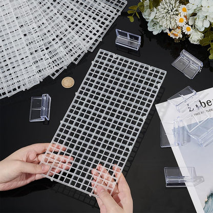 8 Pcs Clear Aquarium Lid Hood, 5.9X11.7X0.3 Inch Rectangular Fish Tank Top Cover, Plastic Grid Isolation Board with 8 Pcs Aquarium Plastic Cover Board Clips