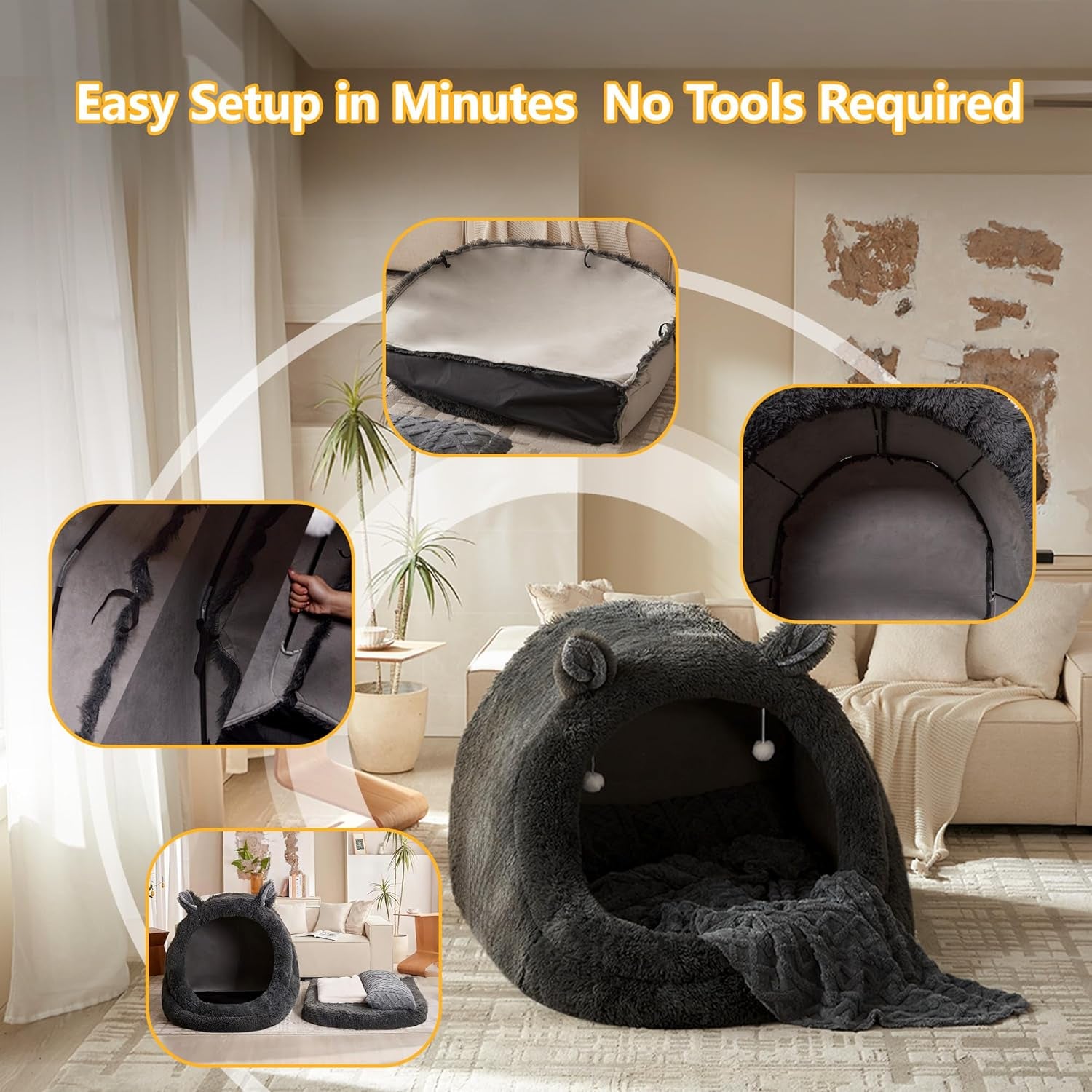 XXL Human Size Dog Bed 55"X43"X35" | Extra Large Human Size Pet Bed, Removable Pillow & Blanket Included, Machine Washable, Grey, for Adults & Pets