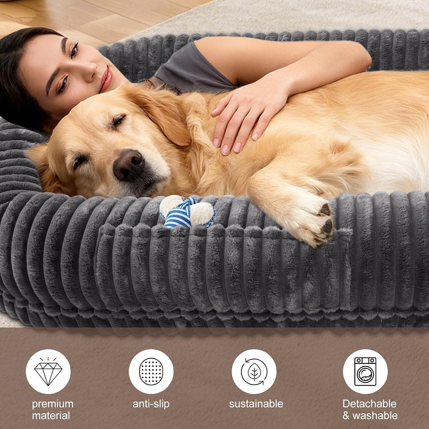 Human Dog Bed for Adult,Large Dog Bed 70"X38"X10" | Orthopedic Washable XL Dog Bed with Memory Foam (Darkgrey)