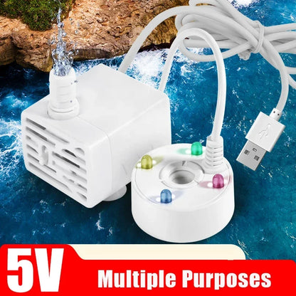 2-IN-1 USB 5V Water Pump Ultrasonic Atomizer Mist Maker Fogger for Pond Garden Rockery Fountain Fish Tank Landscaping Humidifier