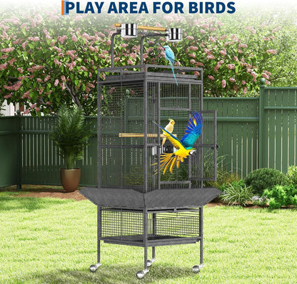 61In Large Bird Cage, Metal Bird Cage with Bird Playground, Rolling Parrot Cage with Feeding Accessories, Large Parakeet Cage for Parrots, Parakeets, Conures, Parrot, Black