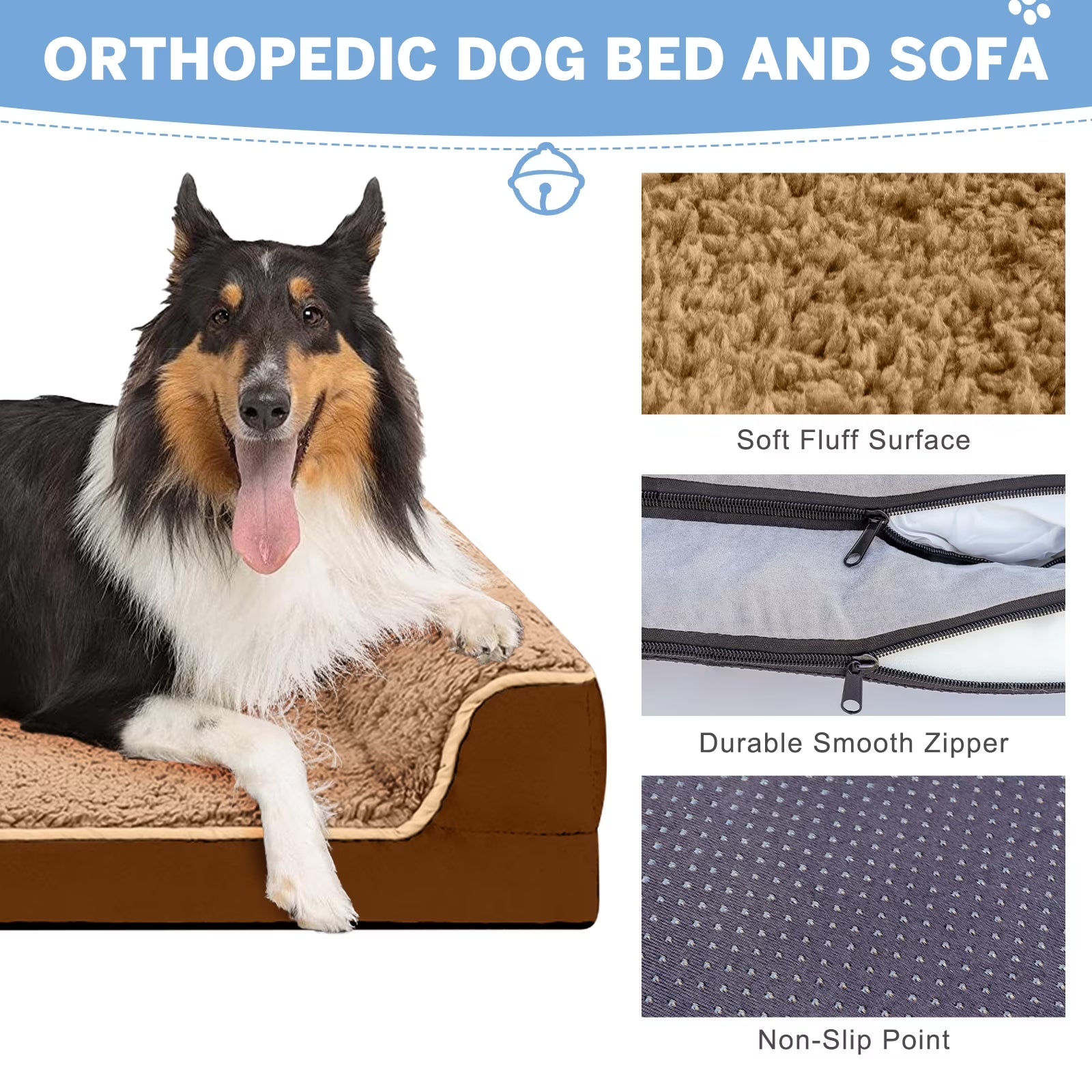 Dog Bed for Large Medium Small Dogs Orthopedic Dog Sofa Bed Non Slip Pet Couch with Removable Washable Cover Supportive Egg Crate Foam S to XL, Brown