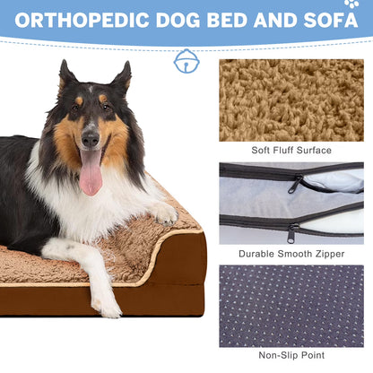 Dog Bed for Large Medium Small Dogs Orthopedic Dog Sofa Bed Non Slip Pet Couch with Removable Washable Cover Supportive Egg Crate Foam S to XL, Brown
