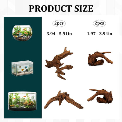 4PCS Driftwood for Aquarium, 1.96''-5.91'' Aquarium Driftwood, Fish Tank Driftwood, Ideal for Fish Tanks, Freshwater Aquariums, Terrariums（Random Style）