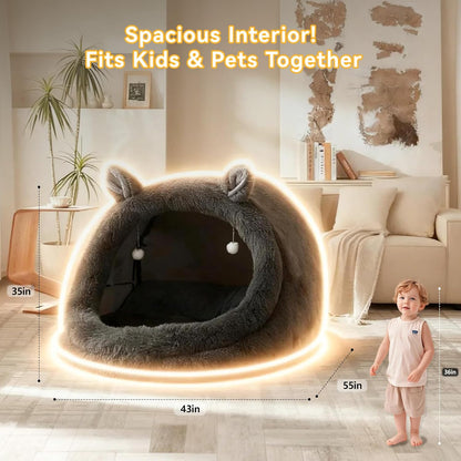 XXL Human Size Dog Bed 55"X43"X35" | Extra Large Human Size Pet Bed, Removable Pillow & Blanket Included, Machine Washable, Grey, for Adults & Pets