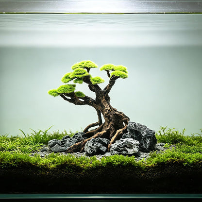 Fish Tank Decor Aquarium Bonsai Tree Resin Ornament with Faux Moss Aquascaping Decoration Artificial Landscape Centerpiece Safe & Fade-Resistant for Betta Shrimp Goldfish