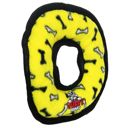 Tuffy Medium Ring Yellow Bone Durable Plush Squeaky Dog Toy