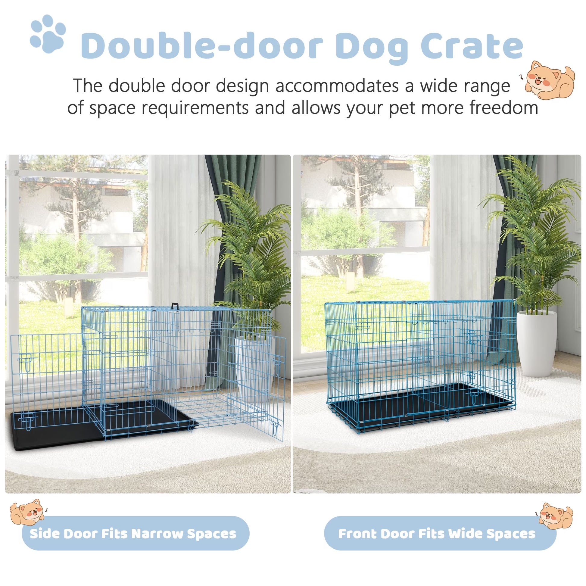 30 Inch Dog Crates, Dog Crates and Kennels Folding Mental Wire Crates Dog Kennels Outdoor and Indoor Pet Dog Cage Crate with Double-Door,Divider Panel, Removable Tray and Handle, Blue