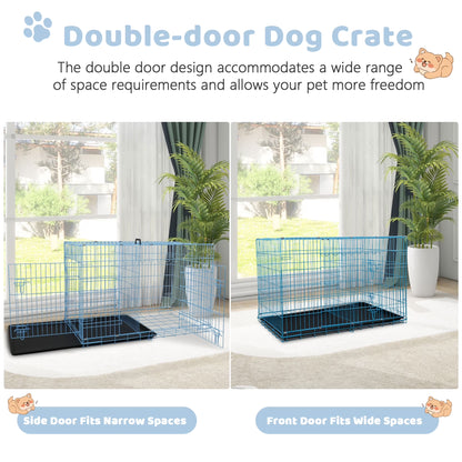30 Inch Dog Crates, Dog Crates and Kennels Folding Mental Wire Crates Dog Kennels Outdoor and Indoor Pet Dog Cage Crate with Double-Door,Divider Panel, Removable Tray and Handle, Blue