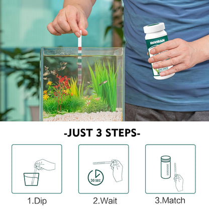 7 Way Aquarium Test Strips, 125 Strips for Fish Tank & Pond Test Kit | Freshwater Saltwater Water Testing Kit Aquarium for Chlorine, Total Hardness, Carbonate, Alkalinity, Nitrate, Nitrite and Ph