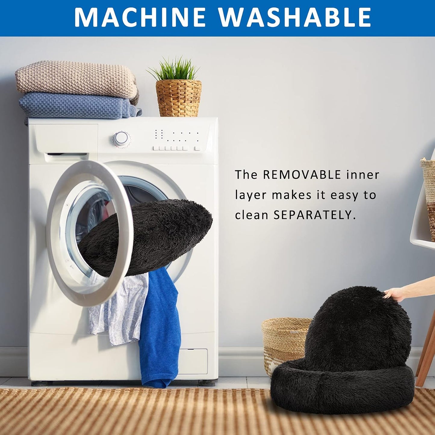 Washable Dog round Bed - Large Donut Dog Bed, Comfy Calming Cuddler